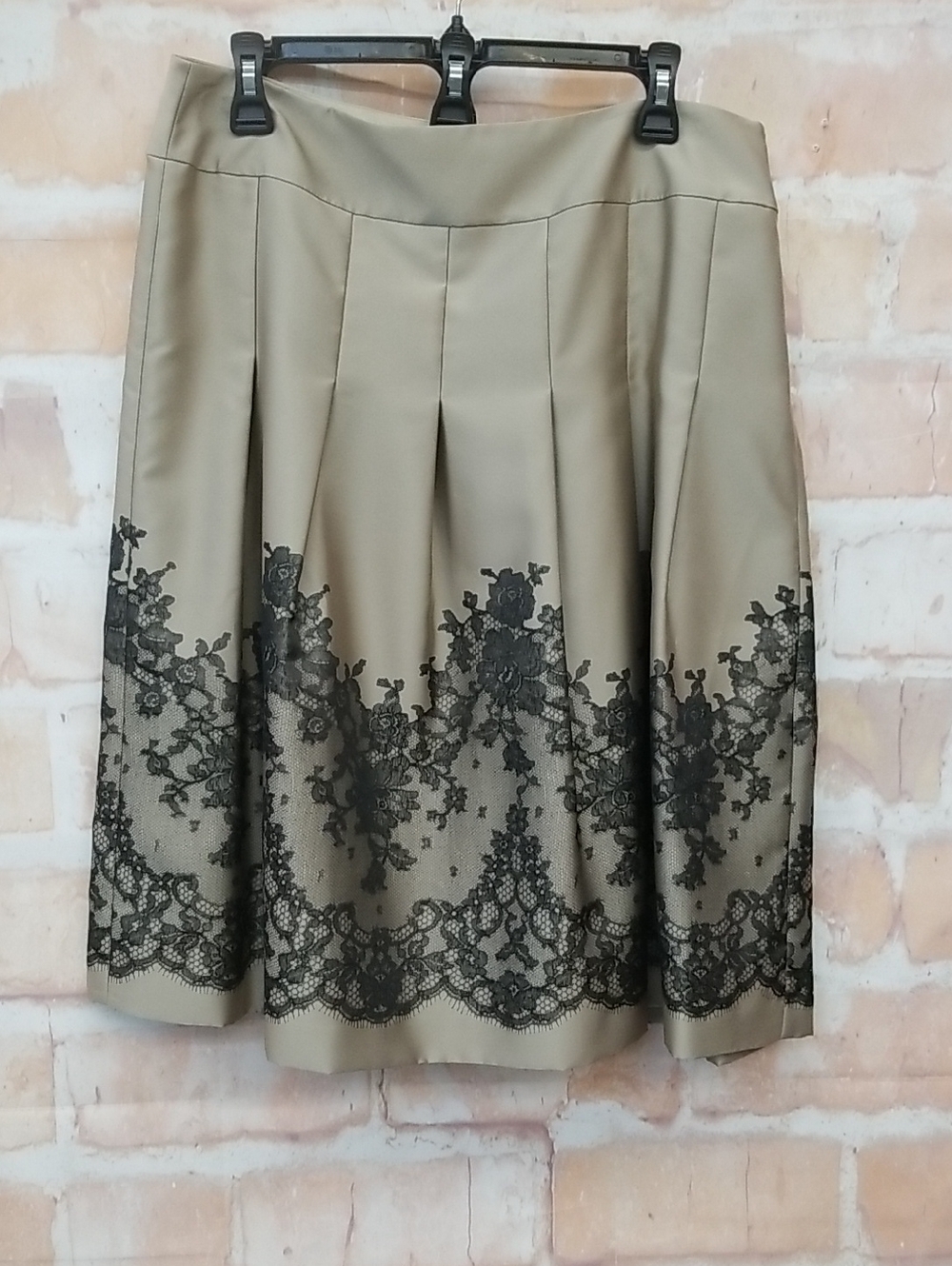 Ann Taylor Beige A-Line Skirt with Black Lace Trim